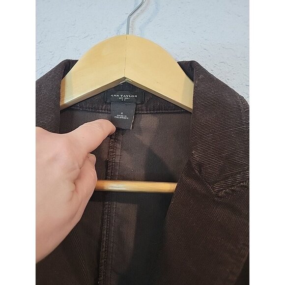ANN TAYLOR Women SZ 4 Brown Cotton Button Corduroy Blazer Office Preppy - Picture 3 of 6